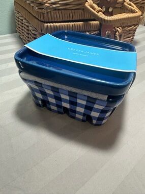 Draper James Navy and Blue Gingham Ceramic Berry Basket